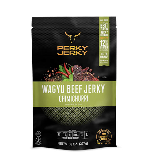 Perky Jerky Chimichurri Wagyu Beef Jerky, 8oz - Antibiotic Free - 12g Protein - Keto Paleo - 100% U.S. Sourced - Handcrafted, Tender Texture, Bold...