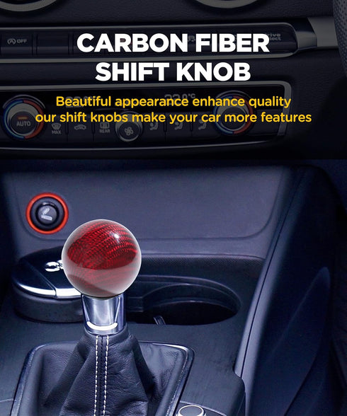 Universal Shifter Knob,Automatic Shift Knob Gear Shift Knob,Round Carbon Fiber Shift Knob with 3 Aluminum Adapter,Car Shift Lever Stick Shift Knob...