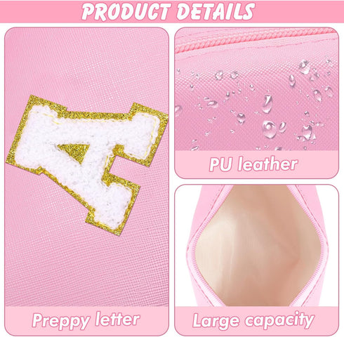 Initial Makeup Bag Personalized Preppy Cosmetic Bag Travel Toiletry Bag Waterproof PU Small Makeup Pouch Bag for Purse Birthday Gift Cute Stuff fo...