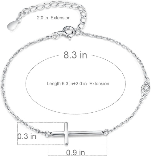 925 Sterling Silver Cross Bracelet Womens in Good Faith CZ Chain Bracelet with Cross for Confirmation Anniversary Birthday...