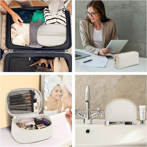 KTMOUW Makeup Bag 3 Pcs Waterproof Cosmetic Bag Set Portable Travel Cosmetic Bag Multifunction Organizer Storage Bag Weave Toiletry Bag for Women,...
