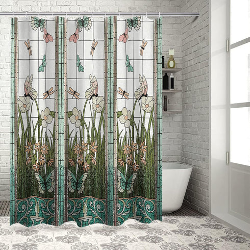Flower Dragonfly Waterproof Bathroom Fabric Shower Curtain Bath Curtain Extra Long Shower Curtain 84 inch...