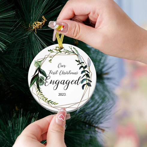 Engaged Ornament 2023 Christmas Decoration - Wedding Shower & Just Married Gift - Engraved...