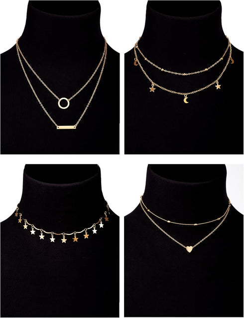 BBTO 9 Pieces Gold Layering Chain Choker Necklace Layered Pendant Statement Necklace for Women Girls (Style A)...