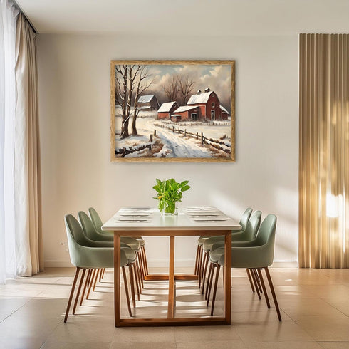 Posterizer 1 pcs-old farm house in snowy winter nature-in oil painting style-2-Landscape & Nature Art-Living Room Bedroom Decor- unframed wall art...