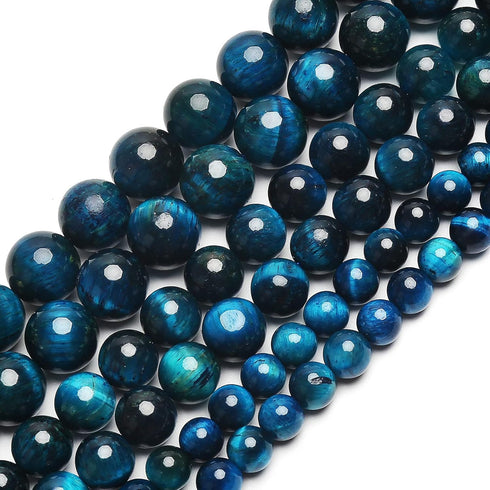 70PCS Natural 8MM Healing Gemstone, Blue Tiger’s Eye Energy Stone Round Loose Beads, Semi-Precious Crystal Beads with Free Elastic String for Jewe...