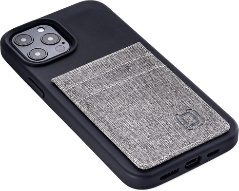 Dockem M2T Wallet Case for iPhone 12 Pro Max: Hidden Metal Plate for Magnetic Mounting with Canvas Style Synthetic Leather, 2 Card Slots (Black/Gr...