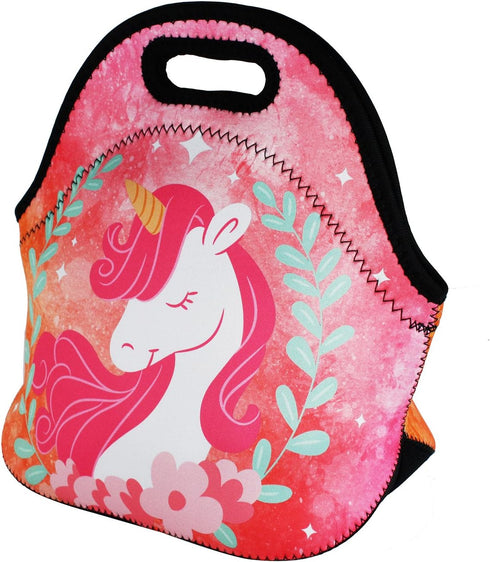 Violet Mist Cute Unicorn Neoprene Lunch Bag Pink Reusable Lunch Box Insulated Lunch Bags Tote Thermal Waterproof Lunch Handbag with Zipper Picnic ...