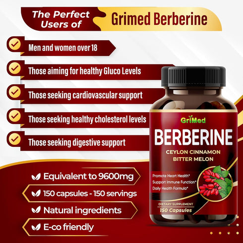Berberine Supplement 9,500mg with Ceylon Cinnamon Bitter Melon Supports Healthy Immune System - Made in The USA...