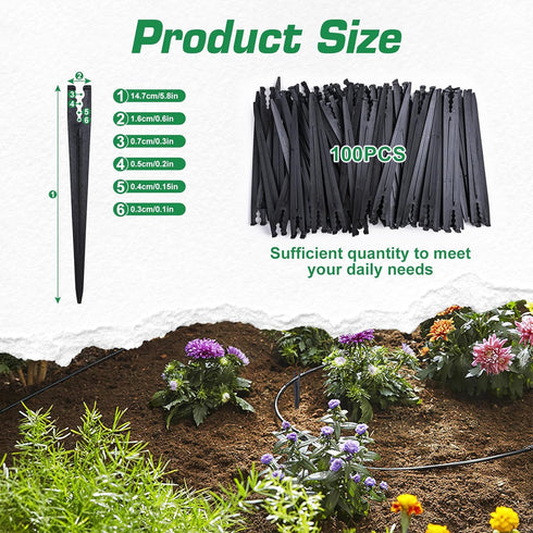 CHANGE MOORE 100 Pcs Drip Irrigation Stakes Universal Drip Tubing Hold Stakes for 1/8'' - 1/4'', Plastic Garden Water Pipe Support Drip System Par...
