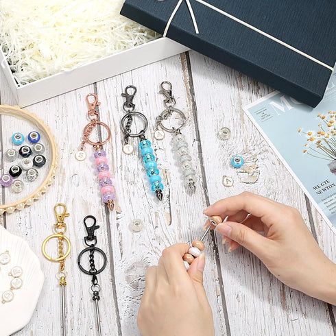 110Pcs Beadable Keychain Bar Set with Colored Beads & A to Z Letter Charms, Beadable Keychains Set Jewelry Making Supplies for DIY Keychain Making...