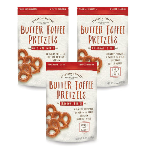 Everton Toffee Butter Toffee Pretzels, Original Toffee Flavor (4 oz. bag, 3-pack), Gourmet Artisan Toffee Covered Pretzels, Sweet and Salty Mini P...