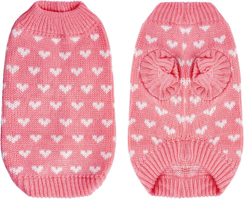 Dog Knitted Sweater Dog Heart Sweater Puppy Sweater Warm Soft Pet Holiday Clothes for Large Cats and Dogs (Pink, L)...