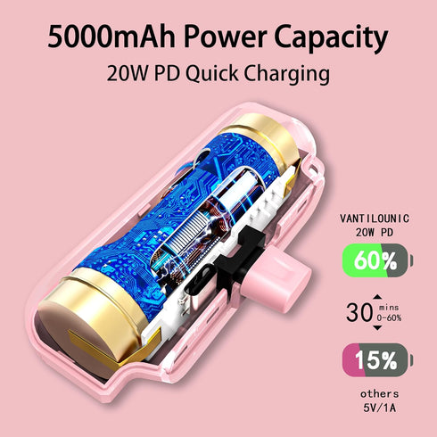 Portable Charger for iPhone?5000mAh PD Fast Charging Portable Phone Charger?Power Bank with Built-in Lightning Connector?Mini Portable Battery Pho...