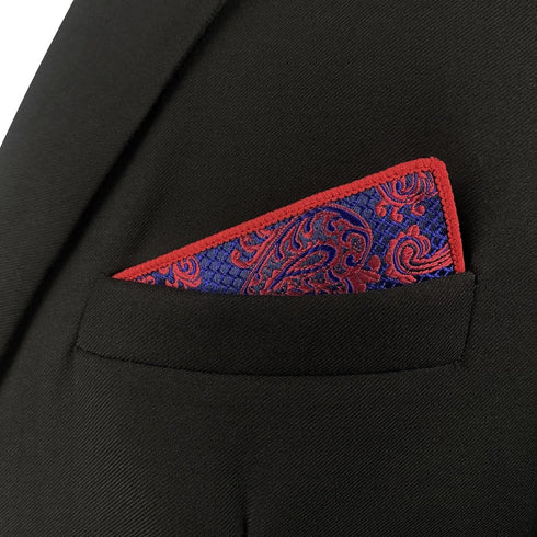 SHLAX&WING Paisley Blue Burgundy Red Pocket Square Mens Ties Silk Hanky...