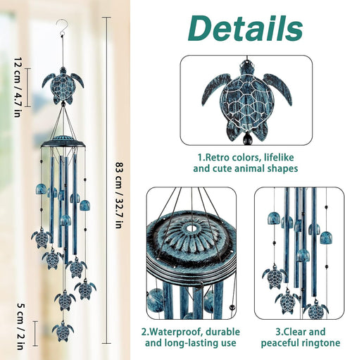 Wind Chimes Sea Turtle Wind Chime for Outside with 4 Aluminum Tubes, Windchimes Outdoors Clearance Home Garden Patio Decor Memorial Wind Chimes fo...