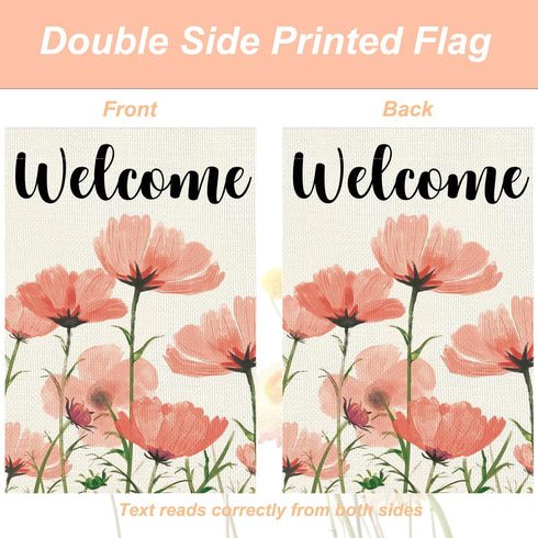 Spring Garden Flag Yard Flags for Outside Welcome Spring Garden Flags 12x18 Double Sided Pink Floral Burlap Garden Flag Decorative Flags for Outsi...