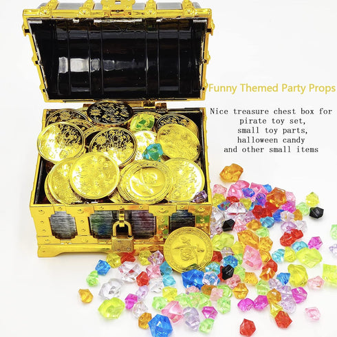 Kids Golden Frame Pirate Treasure Chest with Lock and Key, Treasures Collection Storage and Decorative Box for Kids Birthday Pirate Party Favors...