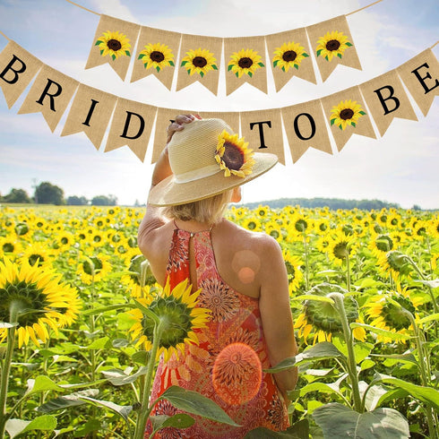 Doumeny Bride to Be Burlap Banner Rustic Sunflower Bunting Garland Bridal Shower Party Banner Jute Wedding Bunting Banner for Bachelorette Engagem...