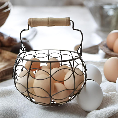 Wire Egg Basket for Gathering Fresh Eggs,Egg Baskets for Fresh Egg Farmhouse,Egg Collecting Basket,Round Metal Egg Basket With Handle,Refrigerator...