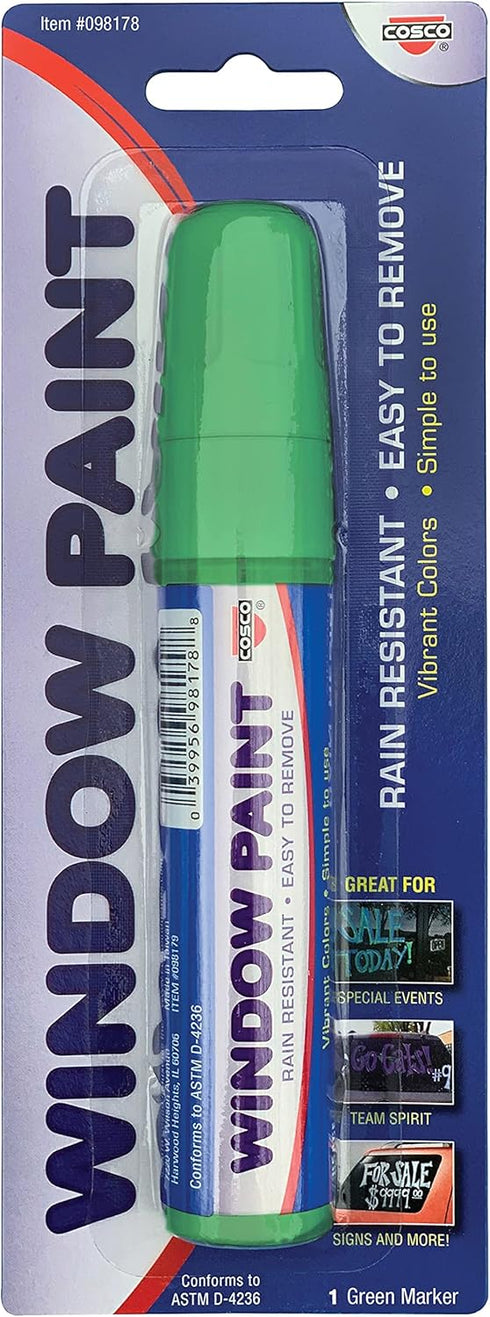 Cosco Window Paint Marker, Green, 9/16" Chisel Tip (098178)...