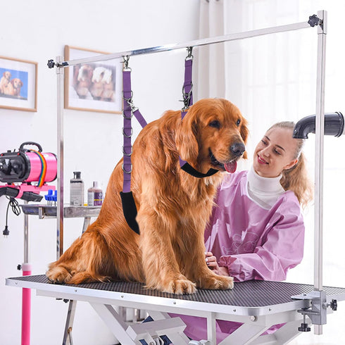 Dog Grooming Belly Strap - Dog Grooming Table Arm Extender with Clamp Extension Loop Bathing Restraint Leash No Sit Haunch Holder for Small & Medi...