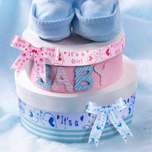 2 Rolls/ 20 Yards Elephant Satin Ribbon Baby Shower Theme Satin Ribbon Birthday Theme Gender Reveal Wrapping Ribbons for DIY Hair Bows Wreath Baby...