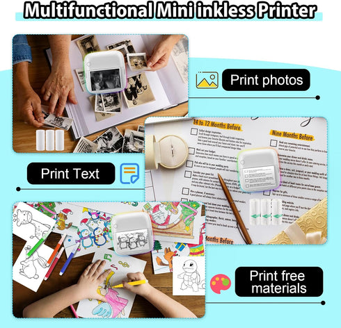 HuiJuKeJi Mini Sticker Printer with RGB Light Pocket Inkless Thermal Printer for iOS&Android, 9 Rolls Thermal Paper?5 Color Pens, Bluetooth Smart ...