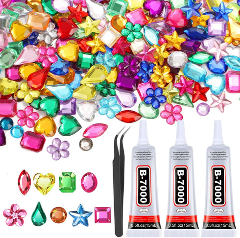 Anezus 900Pcs Jewels for Bedazzling with 3 Pack B7000 Jewelry Glue, Flat Back Craft Gems Rhinestones for Clothing, Sequins Rhinestones Gemstones f...