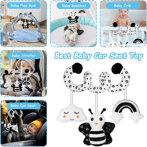 FATI Baby Spiral Car Seat Toys Hanging Toys, Black and White High Contrast Newborn Sensory Toys for 0 3 6 9 12 Months Girls Boys Gift, Carseat Toy...
