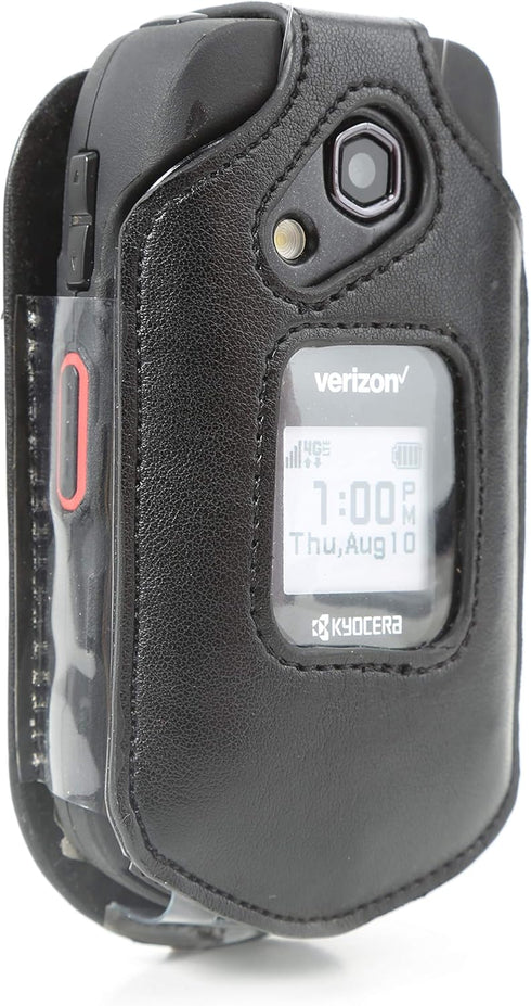 BELTRON Leather Fitted Case for Kyocera DuraXV LTE E4610 (Verizon), DuraXE E4710 (AT&T) - Features: Rotating Belt Clip, Screen & Keypad Protection...