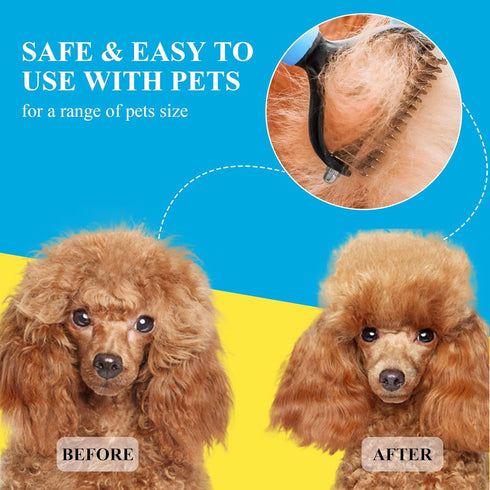 Double Sided Undercoat Rake Brush for Long Haired Dogs & Cats, Shedding and Dematting Tool for Grooming Extra Wide Blue Large...