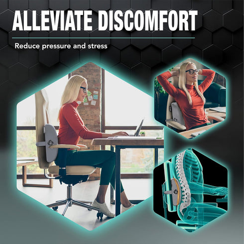 SAMSONITE Lumbar Support Pillow for Office Chair and Car Seat, Perfectly Balanced Memory Foam, Versatile Use Lower Back Cushion, Gray...