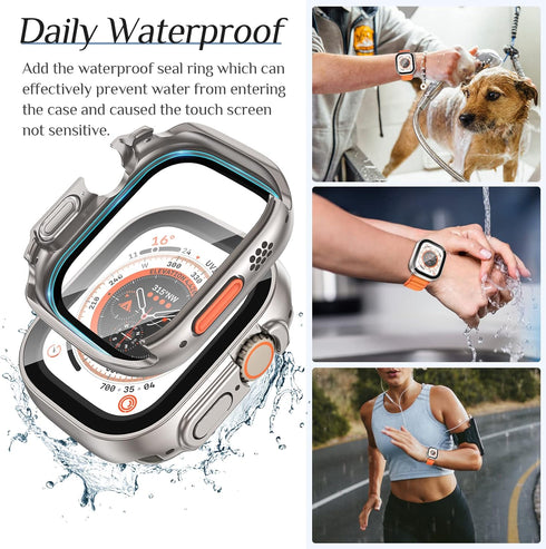 Goton 2 in 1 Waterproof Case for Apple Watch Ultra Ultra2 Screen Protector 49mm, 360 Protective Glass Face Cover Hard PC Bumper + Back Frame for i...