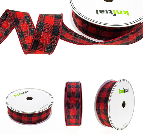 Wired Buffalo Plaid Ribbon 1-1/2 Inches x 25 Yards Red and Black Buffalo Check Ribbon for Gift Wrapping, Crafts, and Decorations...