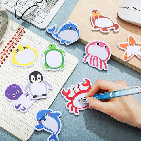 36 Pcs Cute Animal Sticky Notes Sea Animal Ballpoint Pens Under The Sea Party Favors Gift, 24 Mini Fun Pads Self Stick 12 Ocean Pens for Office Sc...