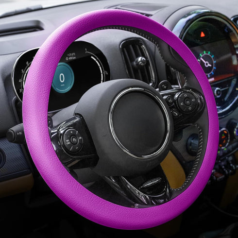 Spurtar Steering Wheel Cover, Soft Silicone Leather Texture Steering Wheel Covers, 14"-15" Anti-Slip Car Purple Steering Wheel Cover, Car Steering...