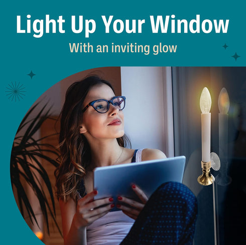 Holiday Joy Window Candles Kit - Pack of 1-9-inch-Tall Electric Candle with Built-in Auto Sensor, 2 Bulbs and Suction Cup Holder in Each Box - 5W,...