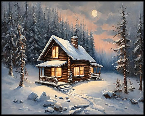 Posterizer 1 pcs-old farm house in snowy winter nature-in oil painting style-7-Landscape & Nature Art-Living Room Bedroom Decor- unframed wall art...