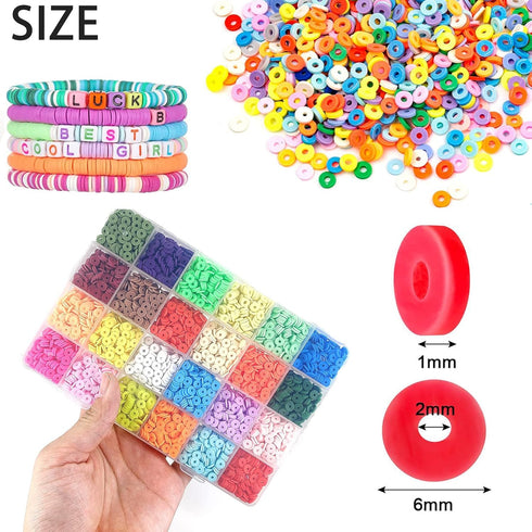 Wergund 6000 pcs Clay Beads for Bracelets Making Kit, 915 Letter Beads, 24 Color 6mm Flat Clay Beads, Jump Rings and Elastic String Pendant - for ...