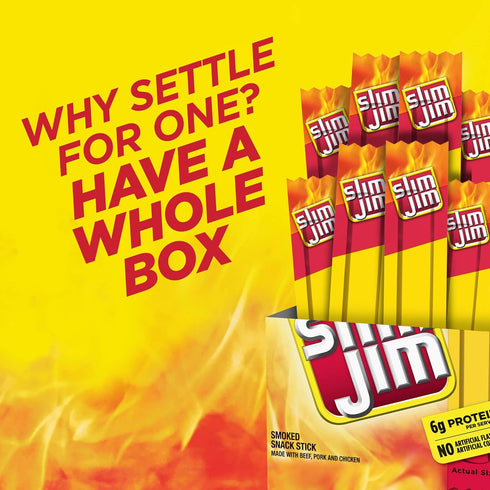 Slim Jim Smoked Meat Sticks, Original Flavor, 6g Protein Per Serving, Snack Size, Lunchbox Snack, 0.28 oz. (14 Count)...