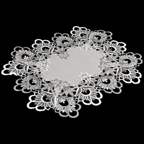 Silver Gray European Lace and Antique Fabric Placemats, Doilies (12Wx18L Set of 2)...