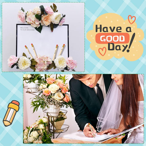 Outus 50 Pieces Wedding Pencils for Bridal Shower Half Pencil with Eraser 4 Inch Mini Hexagon 2 HB Short Pre Sharpened Half Pencils for Wedding Pr...
