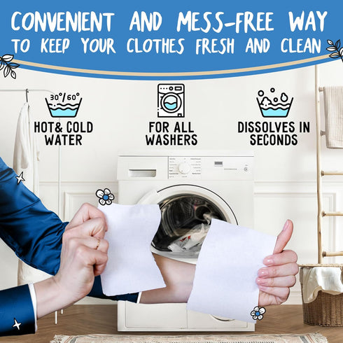 Eco-Friendly Laundry Detergent Sheets - Efficient, Clean, and Freshed, Washer-Friendly Soap Sheet - No Mess & Space-Saving Laundry Strips & Travel...
