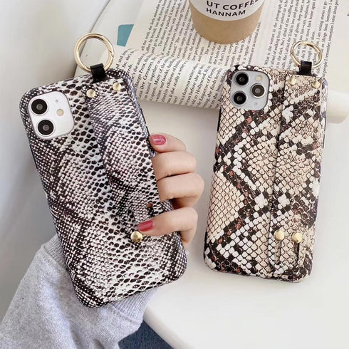 siduater Hand Strap Case for 6.7" iPhone 15 Pro MAX with Kickstand, Wrist Band Strap Snake Pattern Textured Soft Shockproof Cover, Adjustable Hand...