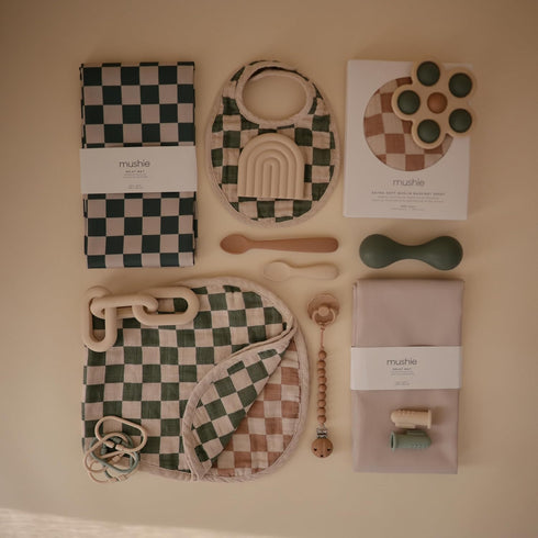 mushie Baby Splat Mat 42.5x42.5 Inch (Olive Check) | Water Resistant for Under High Chair and Infant Play...