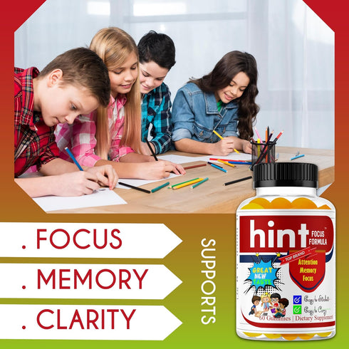 Hint Brain Memory Supplements for Kids & Teens, Omega 3 Brain Health, Focus & Eye Support Vitamins, Low Sugar 60 Gummies Support Attention & Conce...