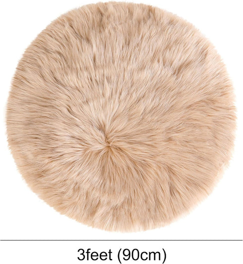 uxcell Faux Fur Round Rug,Fluffy Area Mat,Fluff Rugs for Bedroom Floor Sofa Living Room 3 x 3 Feet Khaki...