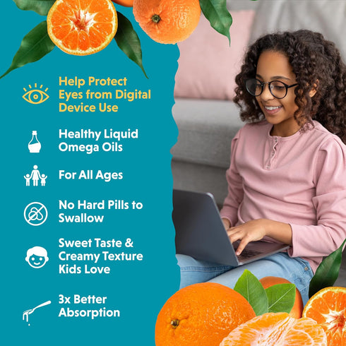 Barlean's Omega Pals Eye Health Liquid, Tangerine Flavored Omega 3 for Kids, Fish Oil Supplement with 500 mg of EPA & DHA Plus Lutein & Zeaxanthin...