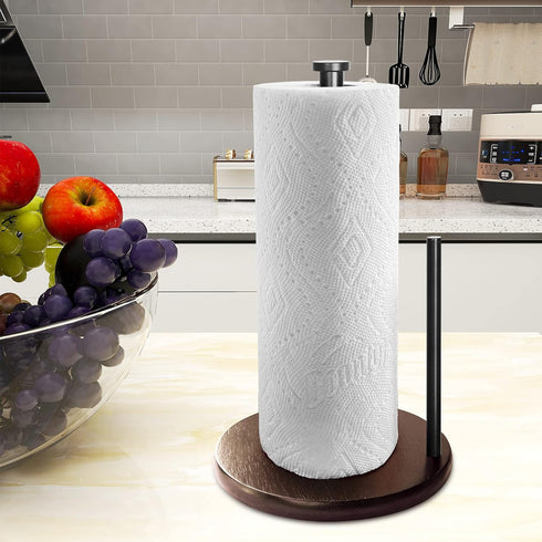 Wood Paper Towel Holder Countertop, OBODING, Farmhouse Kitchen Paper Towel Holders Stand with Real Wooden Base, fits Standard and Jumbo Size Paper...